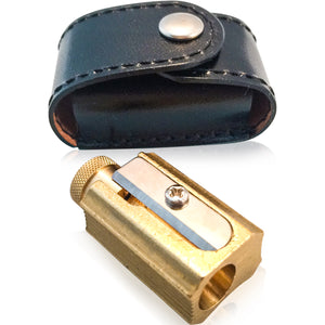 Brass Pencil Sharpener w Leather Case - Wynwood Letterpress
 - 1